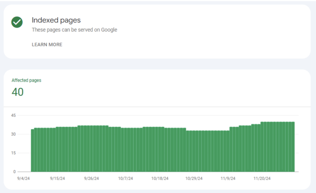 Many indexed pages in Google Search Console – the early results of Angular's SEO capabilities. Source: search.google.com