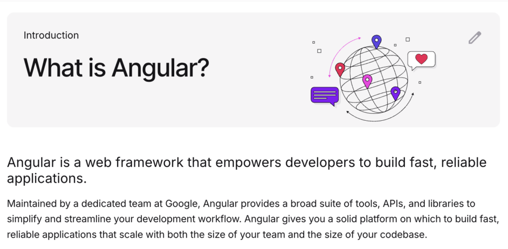 Angular – The details about this framework. Source: www.angular.dev/overview