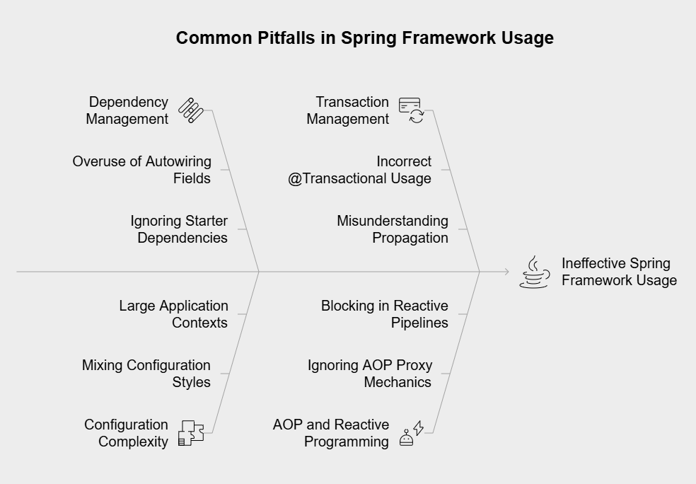 What common pitfalls should developers avoid when using Spring?