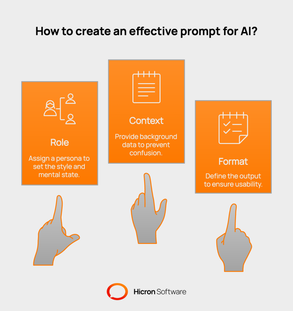 Guide section labeled ‘Trap 2: Weak Prompts = Weak Answers.’ Explains garbage in, garbage out, and prescribes the 3-Part Power Prompt: set a Role, give Context, and specify Format, with sample phrasings for each.