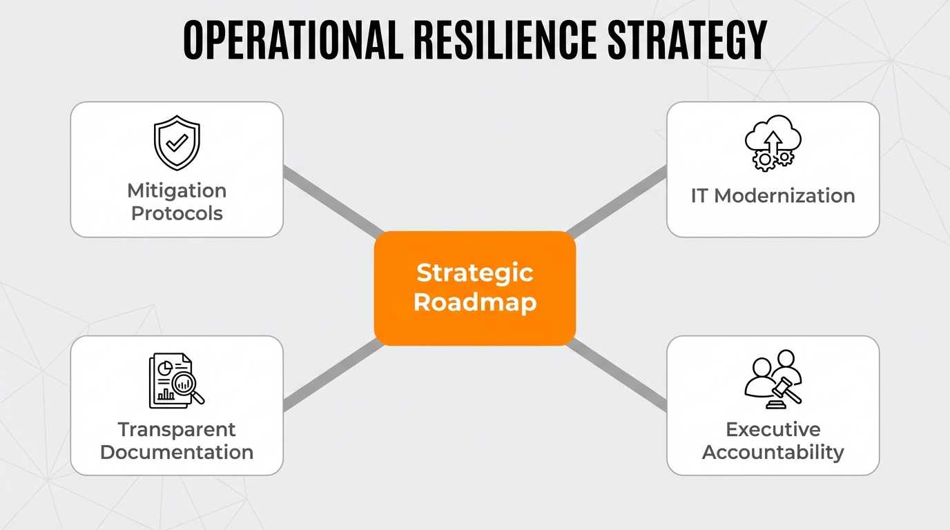 Central hub graphic detailing the critical components of a digital operational resilience strategy for financial entities.
