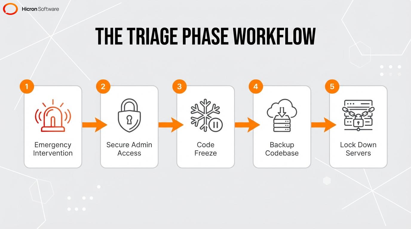 Process flow diagram showing the triage phase steps in software project recovery