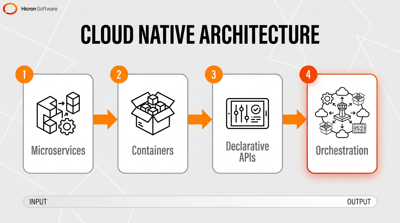 Architecture diagram explaining how microservices, containers, and declarative APIs function together