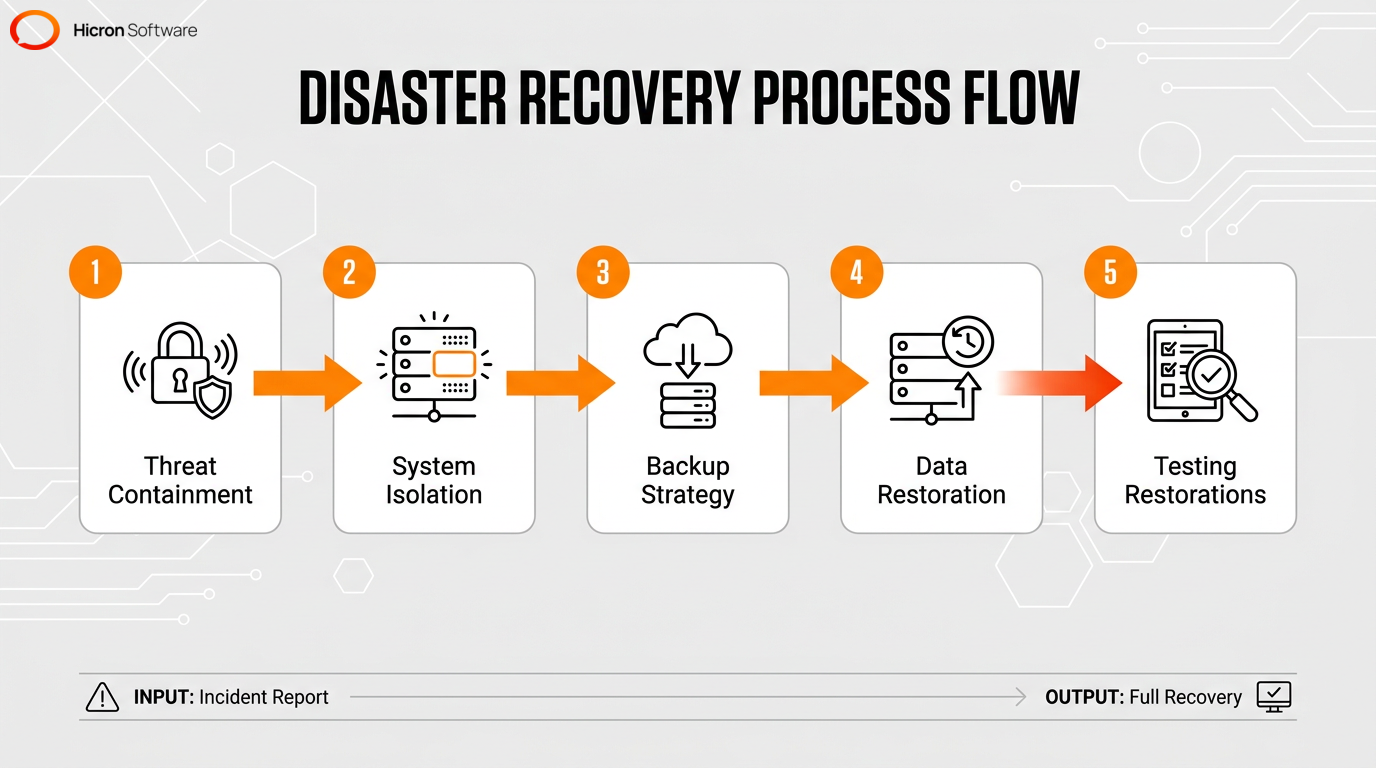 Process flow showing the steps of incident response and disaster recovery for business continuity.