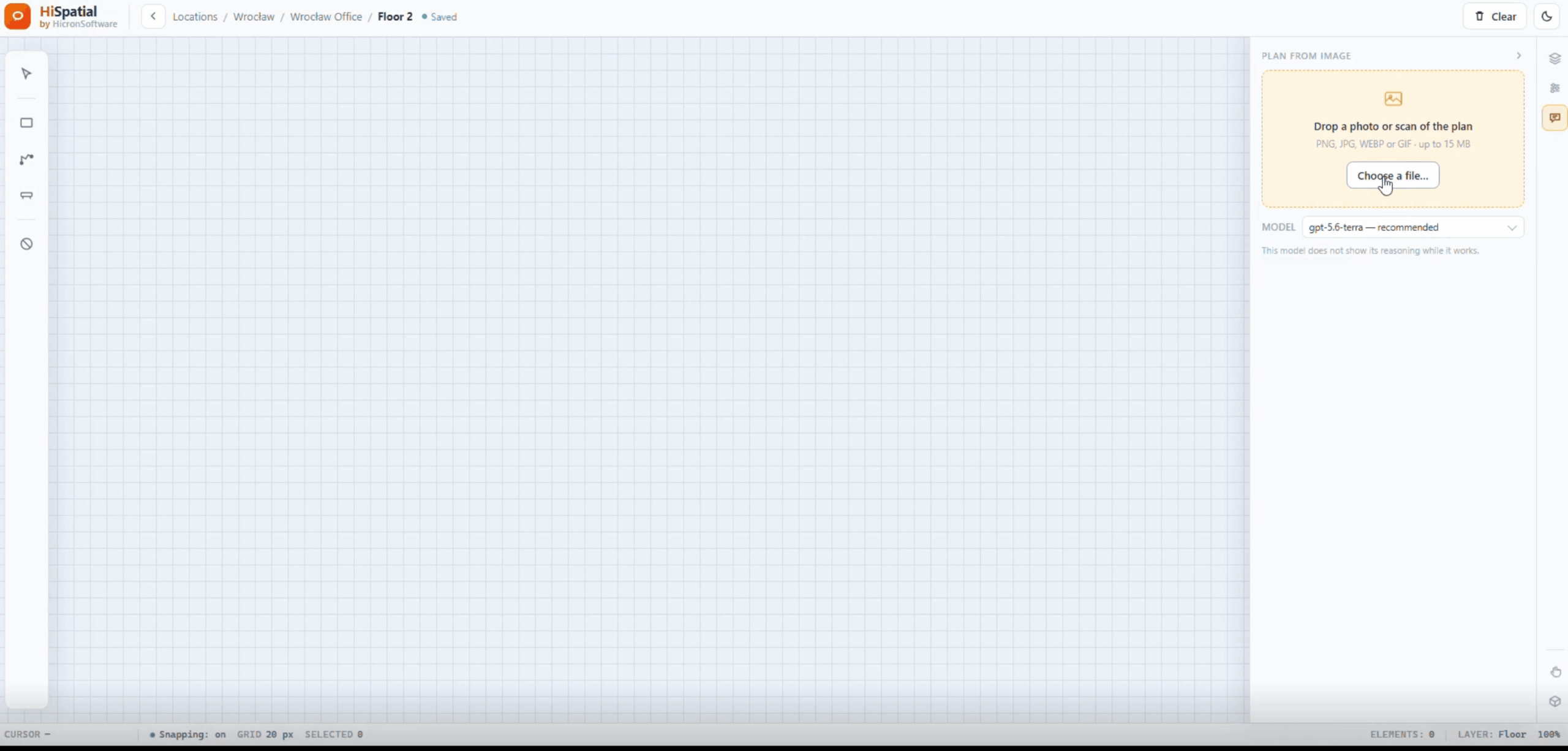 Floor plan digitization Step 1: Upload the plan file.