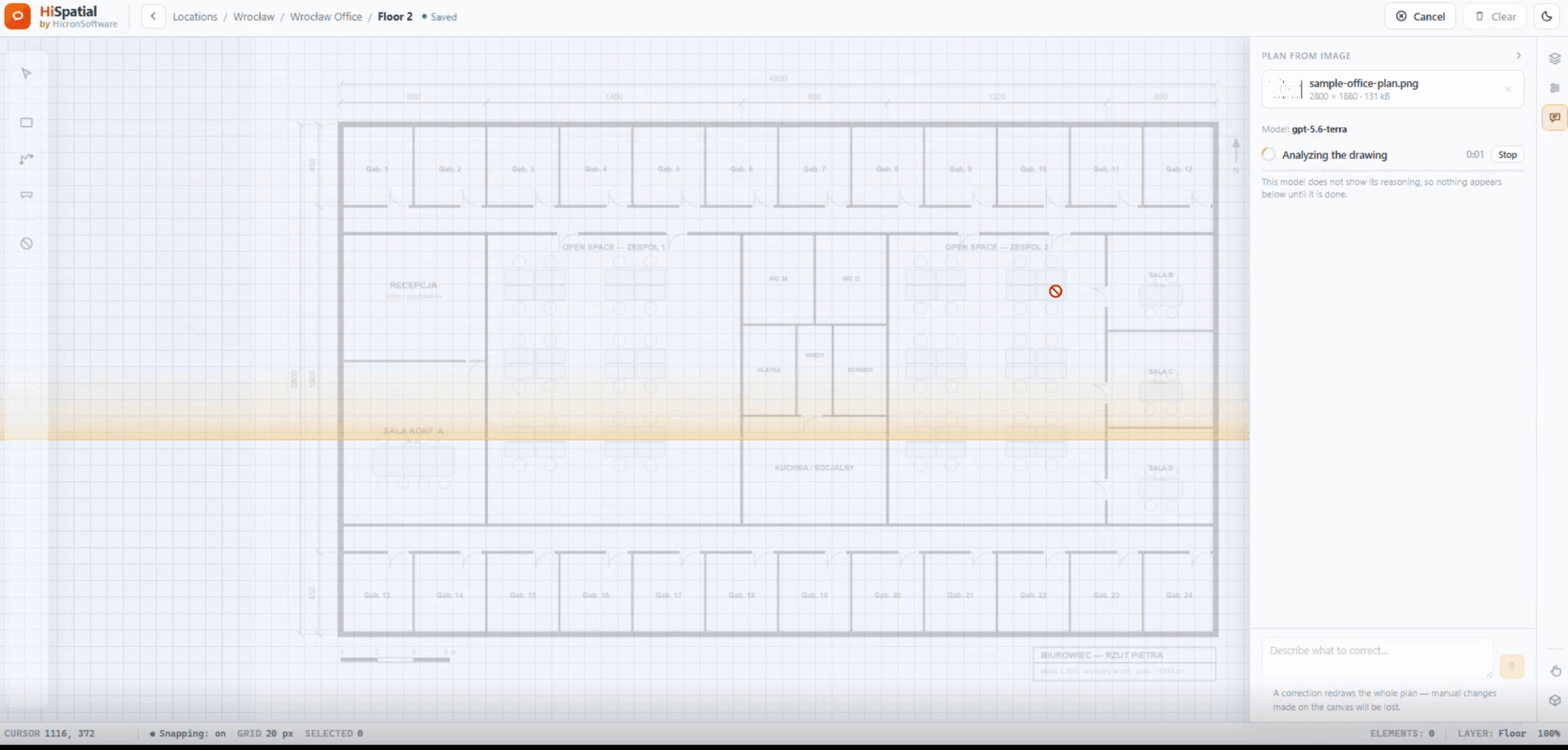 Floor plan digitization Step 2: The tool reads the plan and renders a model.