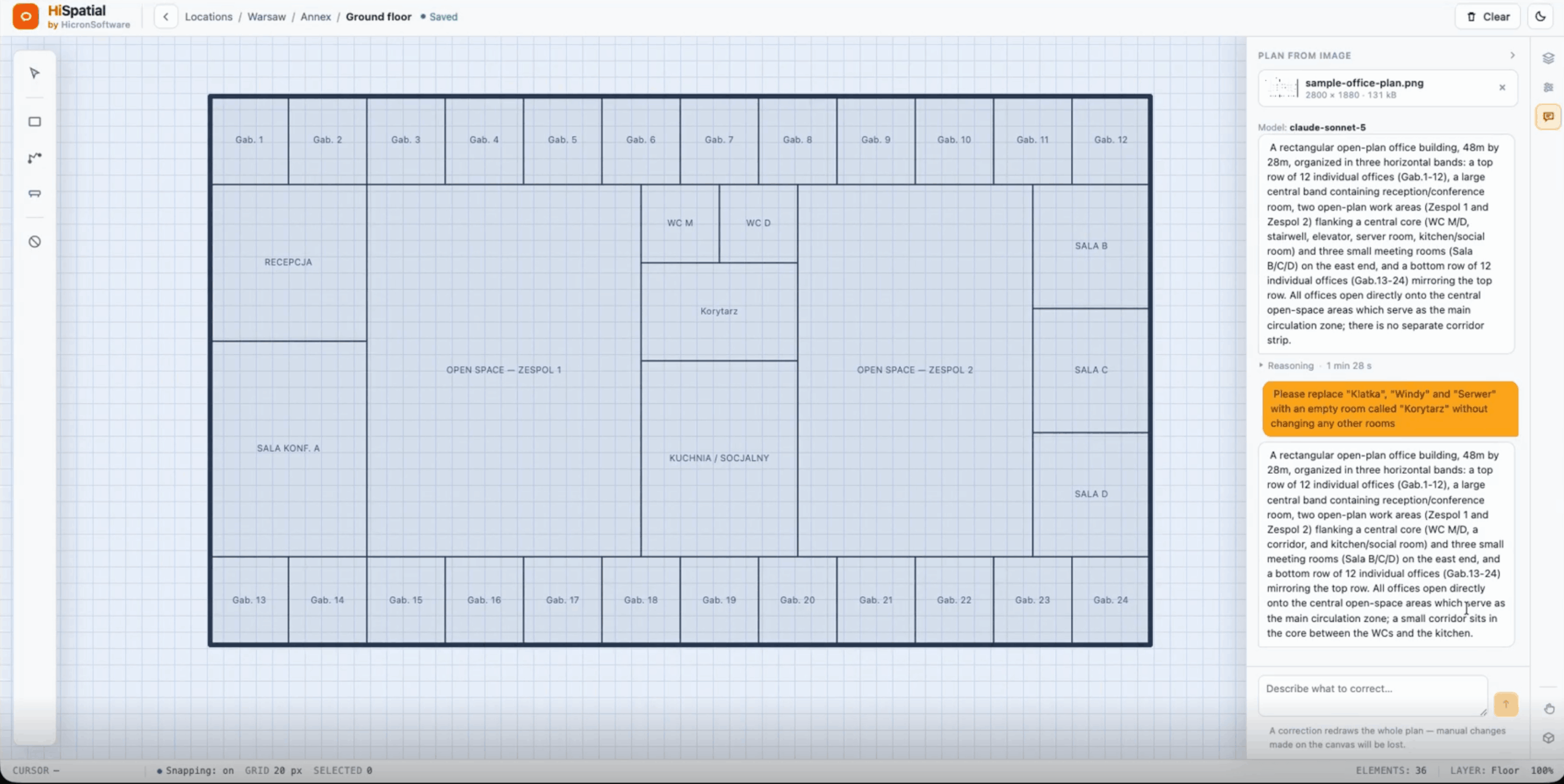 AI chat editing feature for a digital floor plan simple and easy to use